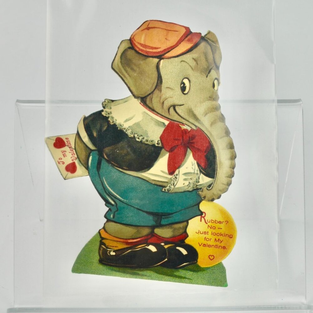 Vintage Valentine's Day Card Elephant Just Looking For Mechanical Articulating